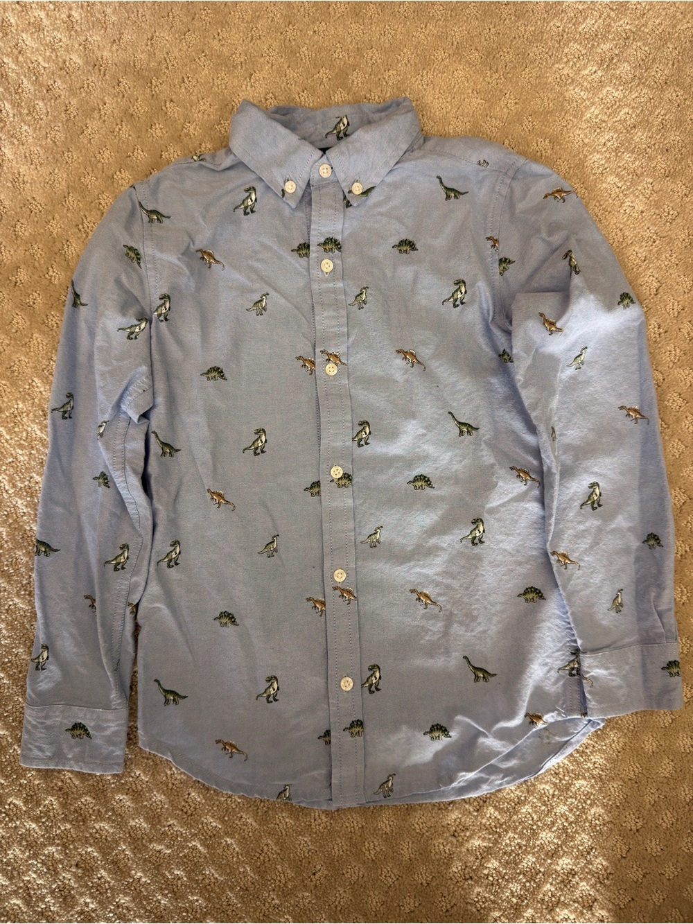 Janie and Jack Light Blue Button-Down Shirt with Dinosaur Motif